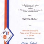 Urkunde Bezirksfeuerwehrverband für Thomas Huber