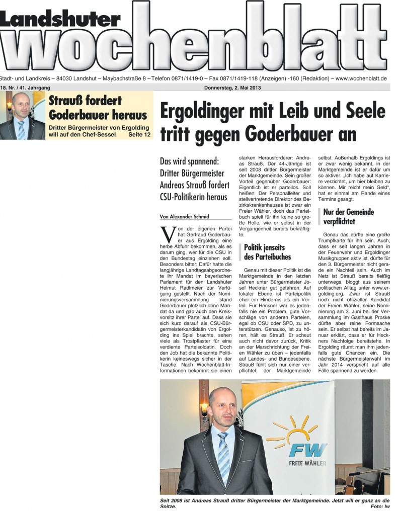 Wochenblattbericht vom 02.05.2013